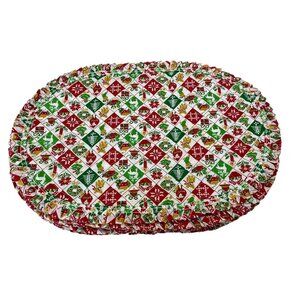 Vintage Christmas Quilted Oval Table Covers Ruffled Edge Set of 6 Poinsettia